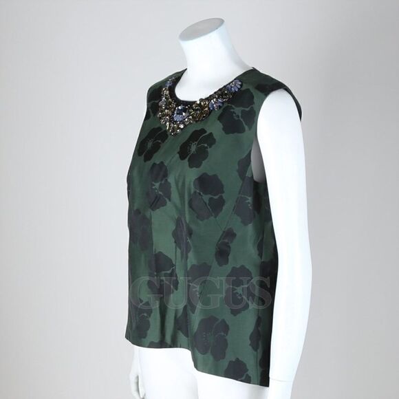 Tory Burch Silk Green Top Blouse Сrystallized Size 2 - Picture 5 of 11